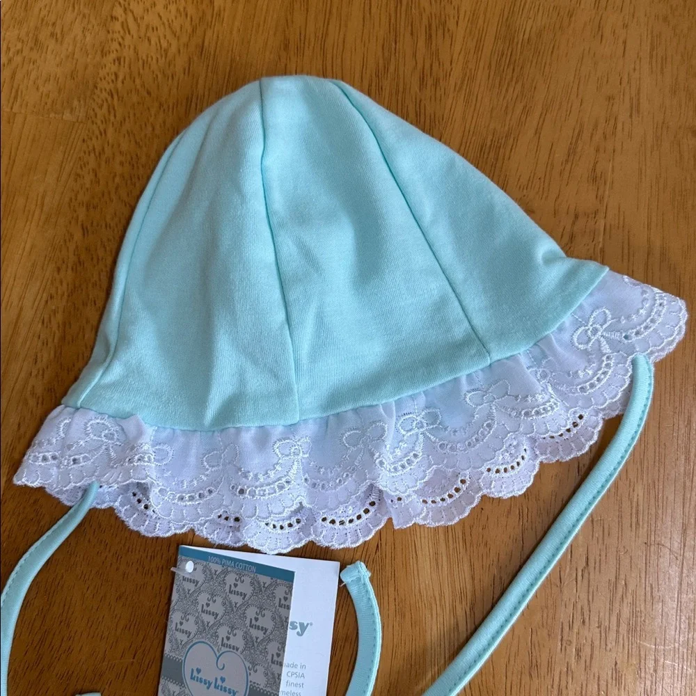 🎁NWT kissy kissy Baby hat 100% cotton Mint Lace Bonnet Sun Protection Spring